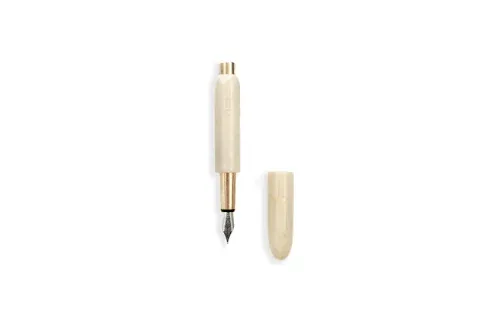 a pearlescent fountain pen with its cap removed