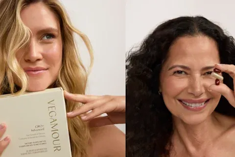 women holding supplement box and women holding capsules in hand
