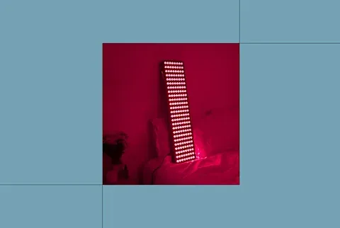 red light panel on bed in treatment cut into a square