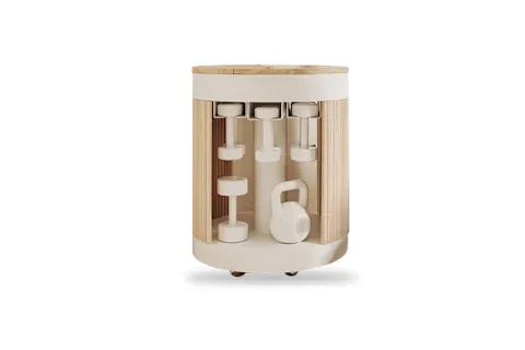 Mindful organization for your fitness sanctuary. A sleek, mobile cart to store essentials and maintain a minimalist, performance-focused space.