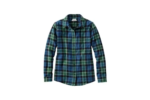 A collared button-up, long-sleeved flannel shirt a single chest pocket on the left side from L.L.Bean