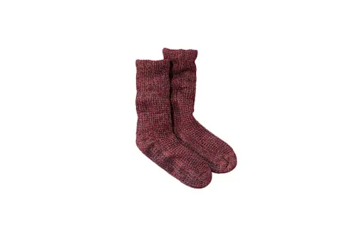 A pair of thick, crew-length knit socks from the L.L.Bean Wicked Good collection