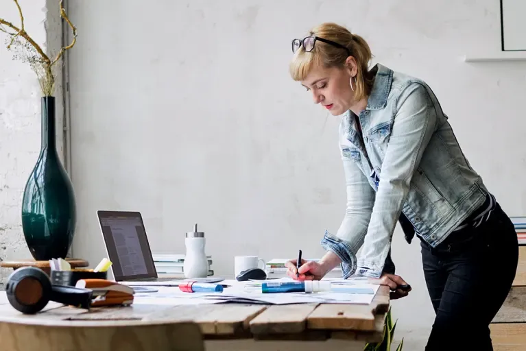 woman standing desk