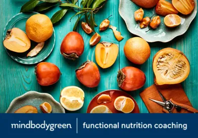 Functional Nutrition Coaching shoppable with blue table and cut fruits