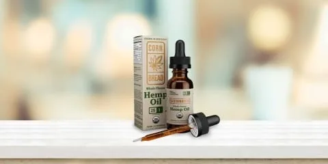Cornbread hemp oil on white bench