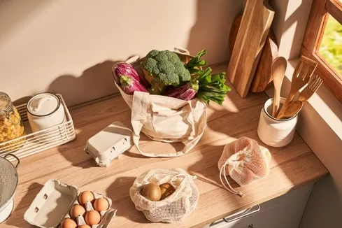 Groceries In Reusable Container In Kitchen Groceries In Reusable Container In Kitchen