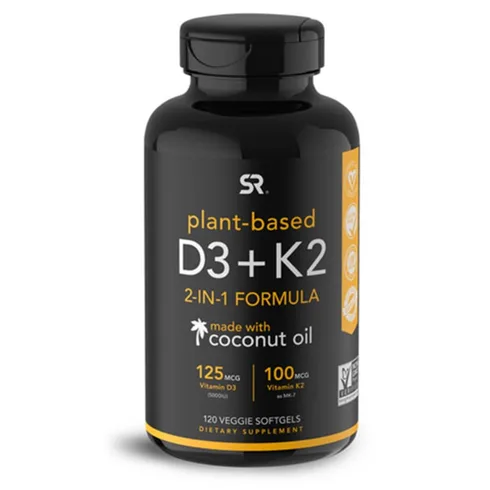 Best D3+K2 combo: Sports Research Plant-Based D3+K2 bottle of Sports Research plant-based D3 K2 supplement